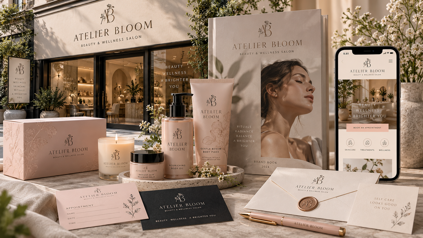 Beauty salon brand concept shown in a refined collage